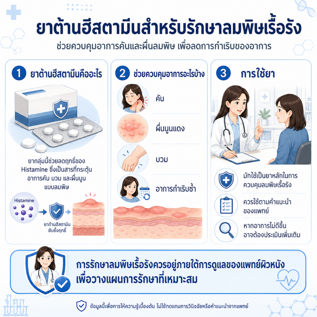 ยาต้านฮีสตามีนสำหรับรักษาลมพิษเรื้อรัง ควบคุมอาการคันและผื่น