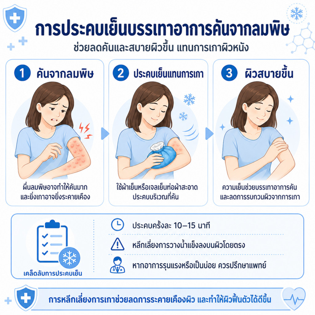 การประคบเย็นบรรเทาอาการคันจากลมพิษ แทนการเกาผิวหนัง